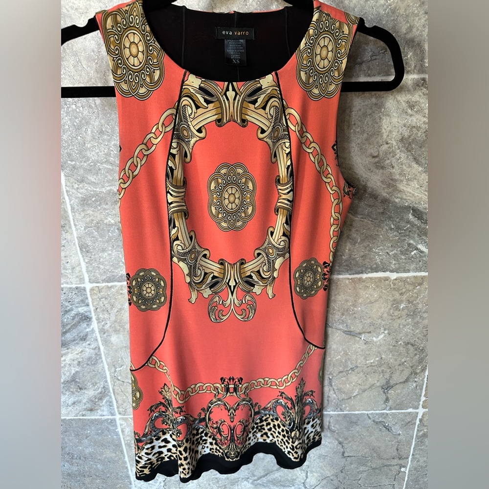 EVA VARRO Ladies Women’s Size Extra Small Coral Pink & Gold Sleeveless T…